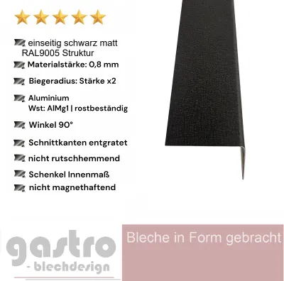 L-Profil 0,8mm Alublech RAL9005 Struktur
